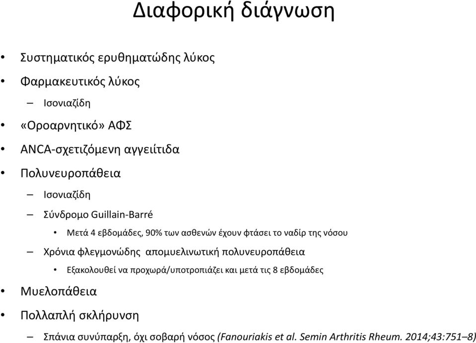 φτάσει το ναδίρ της νόσου Χρόνια φλεγμονώδης απομυελινωτική πολυνευροπάθεια Μυελοπάθεια Εξακολουθεί να