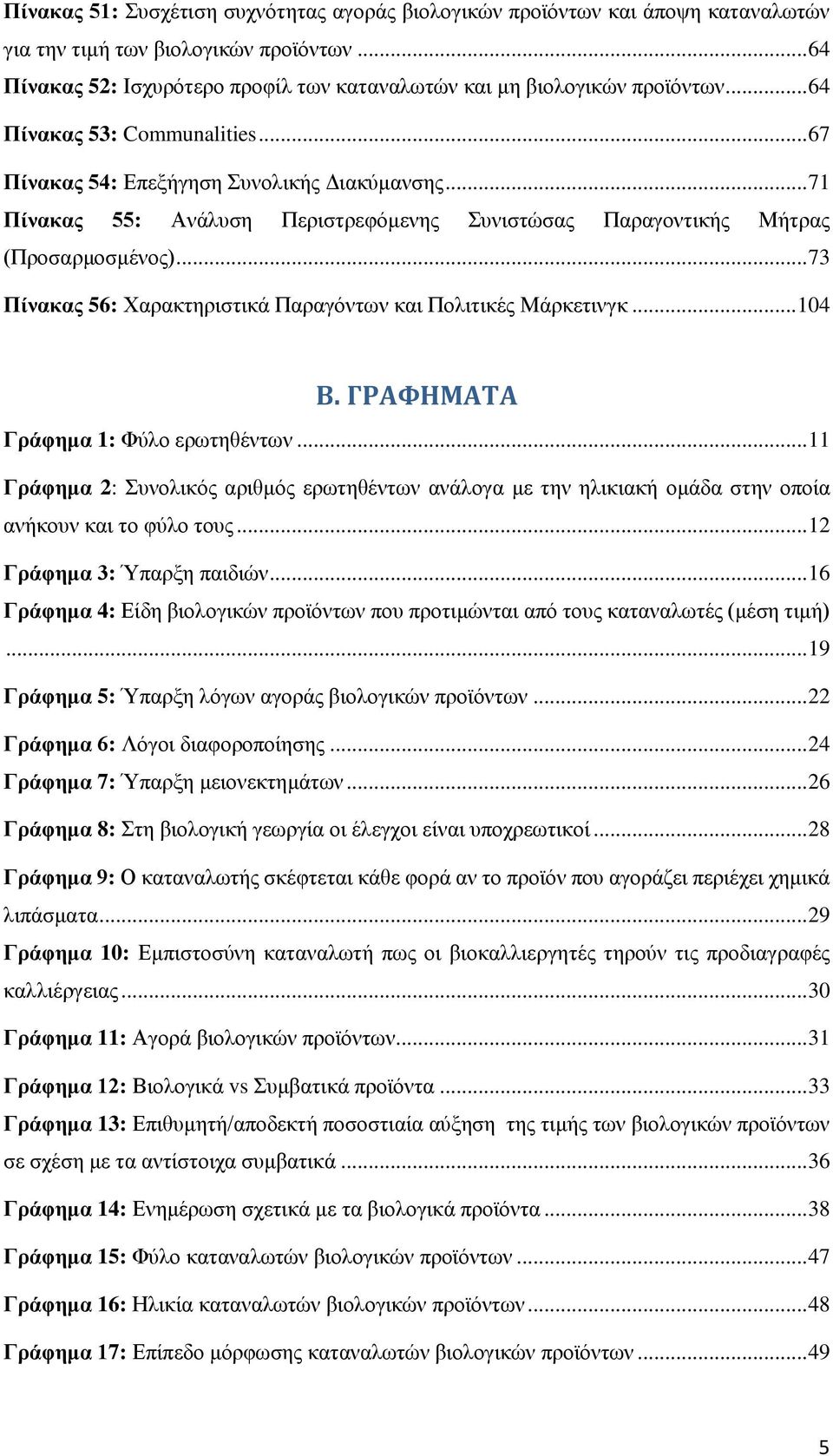 .. 73 Πίνακας 56: Χαρακτηριστικά Παραγόντων και Πολιτικές Μάρκετινγκ... 104 Β. ΓΡΑΦΗΜΑΤΑ Γράφημα 1: Φύλο ερωτηθέντων.