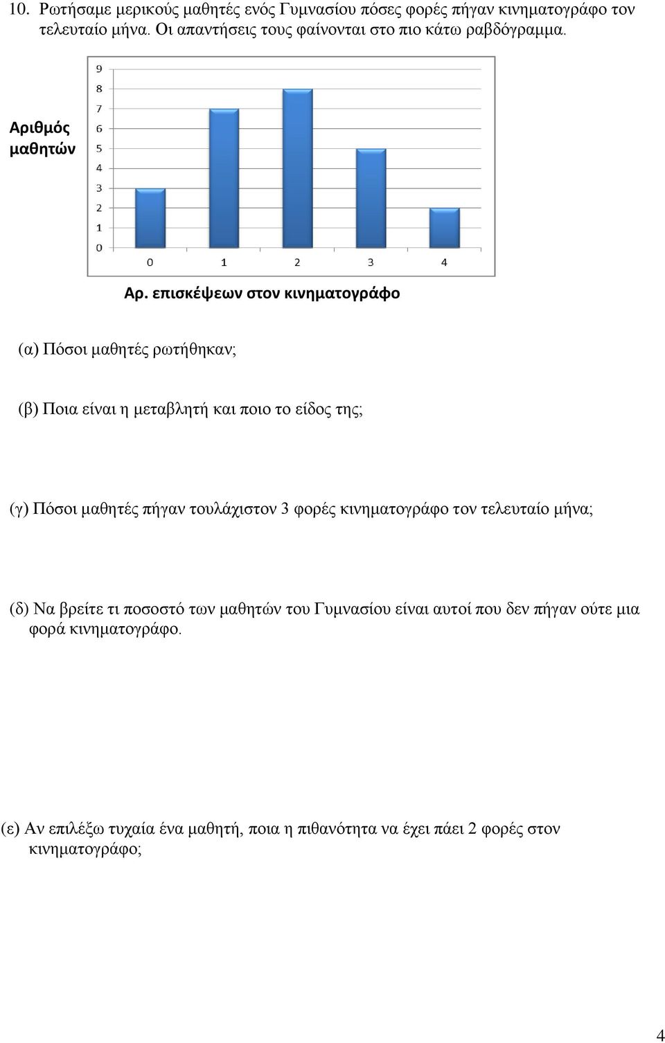 επισκέψεων στον κινηματογράφο (α) Πόσοι μαθητές ρωτήθηκαν; (β) Ποια είναι η μεταβλητή και ποιο το είδος της; (γ) Πόσοι μαθητές πήγαν