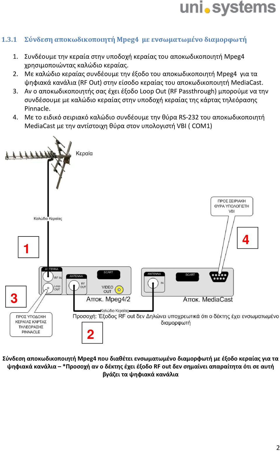 . Αν ο αποκωδικοποιητής σας έχει έξοδο Loop Out (RF Passthrough) μπορούμε να την συνδέσουμε με καλώδιο κεραίας στην υποδοχή κεραίας της κάρτας τηλεόρασης Pinnacle.