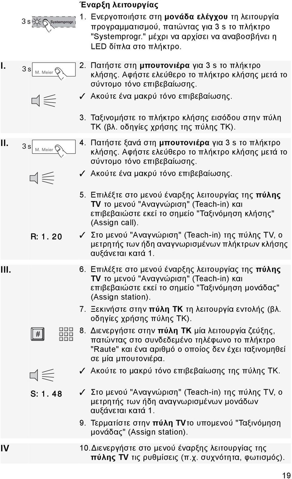 οδηγίες χρήσης της πύλης TK). II. 4. Πατήστε ξανά στη μπουτονιέρα για 3s το πλήκτρο κλήσης. Αφήστε ελεύθερο το πλήκτρο κλήσης μετά το σύντομο τόνο επιβεβαίωσης. Ακούτε ένα μακρύ τόνο επιβεβαίωσης.