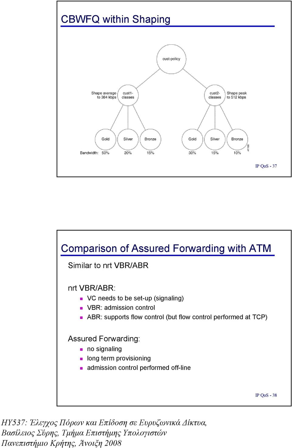 control ABR: supports flow control (but flow control performed at TCP) Assured