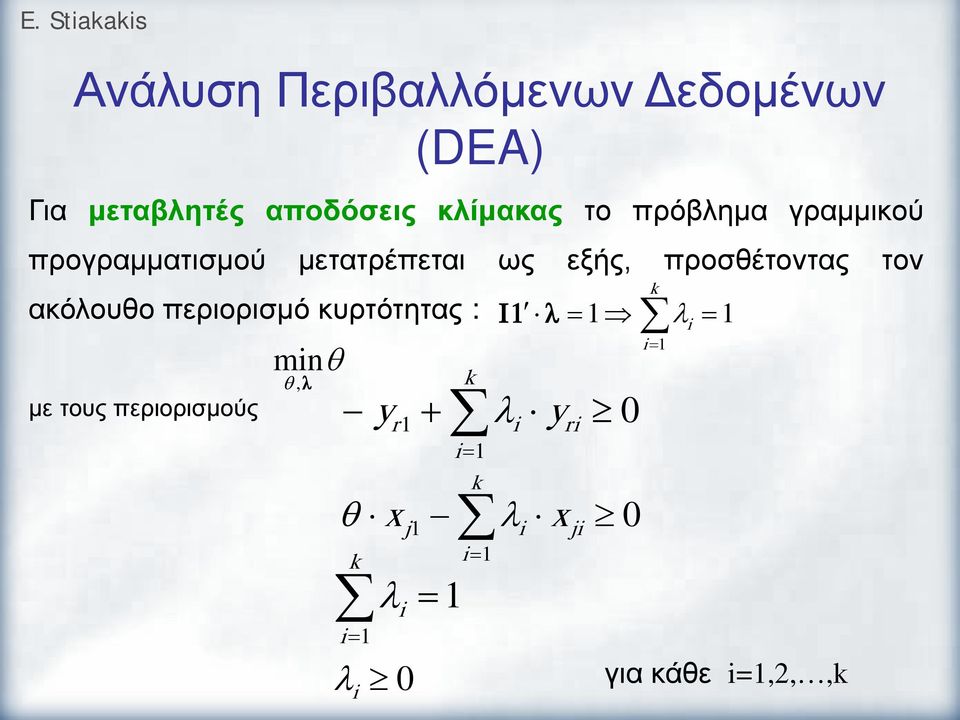 προσθέτοντας τον k ακόουθο περιορισμό κυρτότητας : I = i = με τους