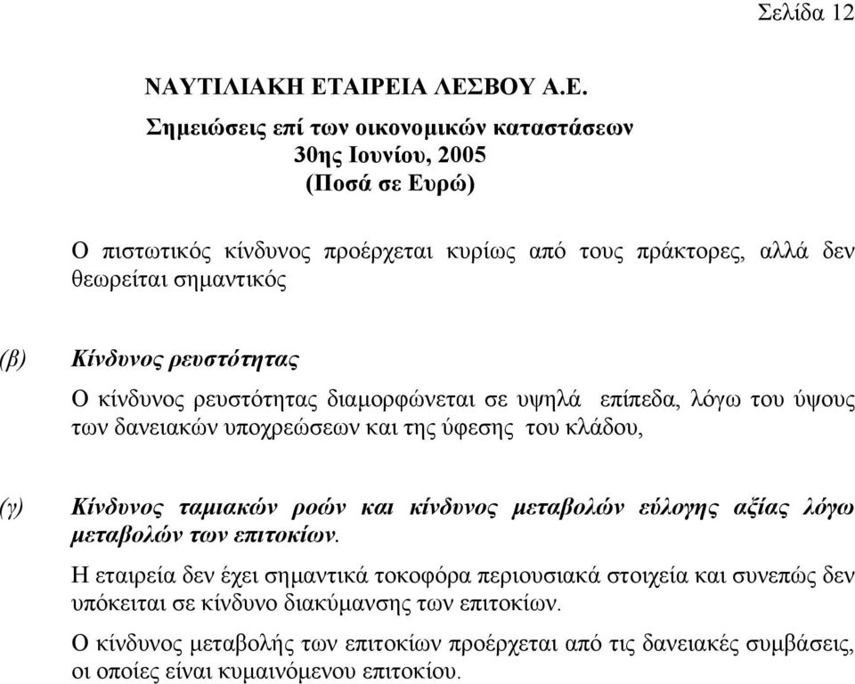 και κίνδυνος µεταβολών εύλογης αξίας λόγω µεταβολών των επιτοκίων.