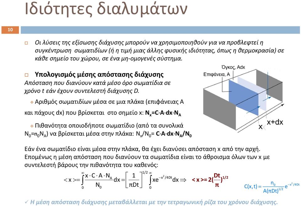 Αριθμός σωματιδίων μέσα σε μια πλάκα (επιφάνειας Α και πάχους dx) που βρίσκεται στο σημείο x: N x =CAdxN A Πιθανότητα οποιοδήποτε σωματίδιο (από τα συνολικά Ν 0 =n 0 Ν Α ) να βρίσκεται μέσα στην