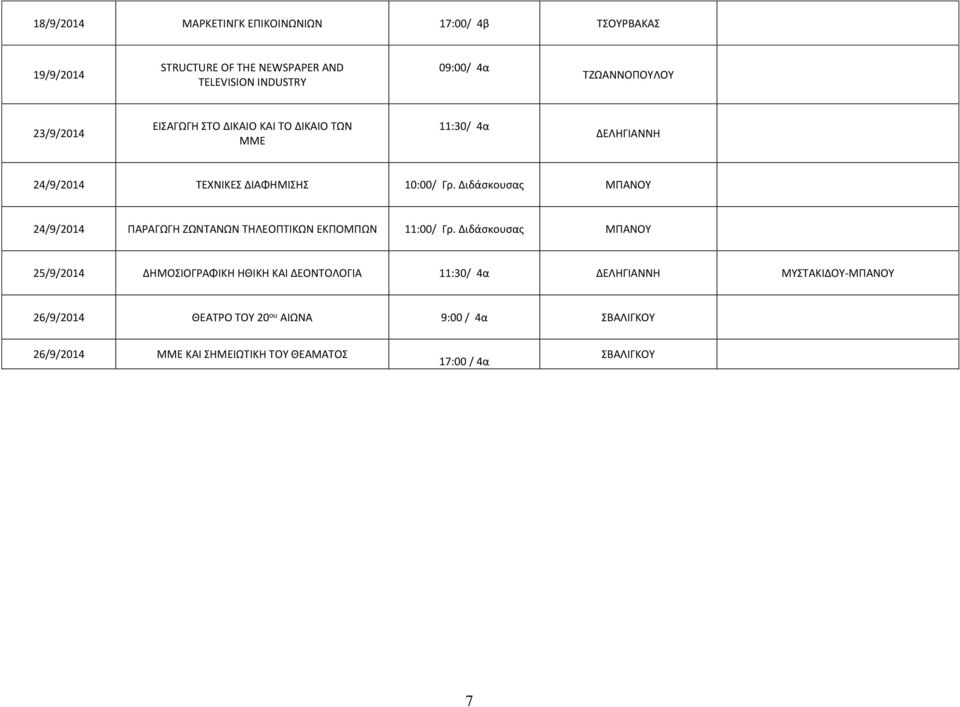 Διδάσκουσας ΜΠΑΝΟΥ 24/9/2014 ΠΑΡΑΓΩΓΗ ΖΩΝΤΑΝΩΝ ΤΗΛΕΟΠΤΙΚΩΝ ΕΚΠΟΜΠΩΝ 11:00/ Γρ.