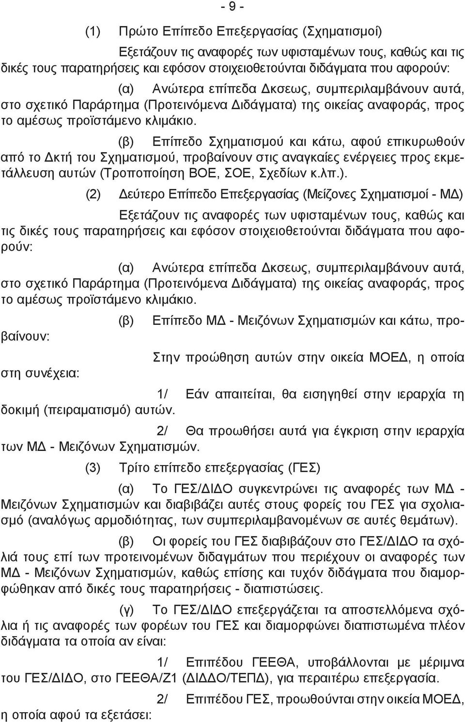 (β) Επίπεδο Σχηματισμού και κάτω, αφού επικυρωθούν από το Δκτή του Σχηματισμού, προβαίνουν στις αναγκαίες ενέργειες προς εκμετάλλευση αυτών (Τροποποίηση ΒΟΕ, ΣΟΕ, Σχεδίων κ.λπ.). (2) Δεύτερο Επίπεδο