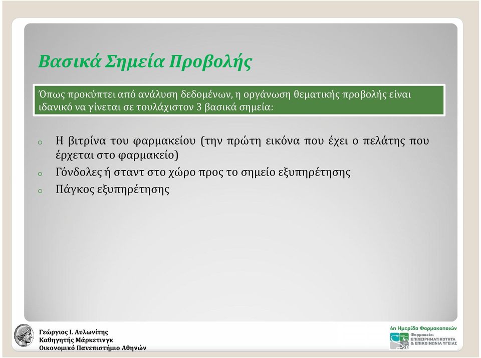 βιτρίνα του φαρμακείου (την πρώτη εικόνα που έχει ο πελάτης που έρχεται στο