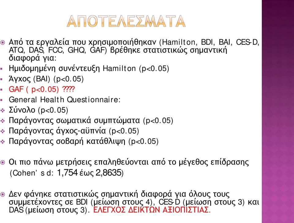 05) v Παράγοντας άγχος-αϋπνία (p<0.05) v Παράγοντας σοβαρή κατάθλιψη (p<0.