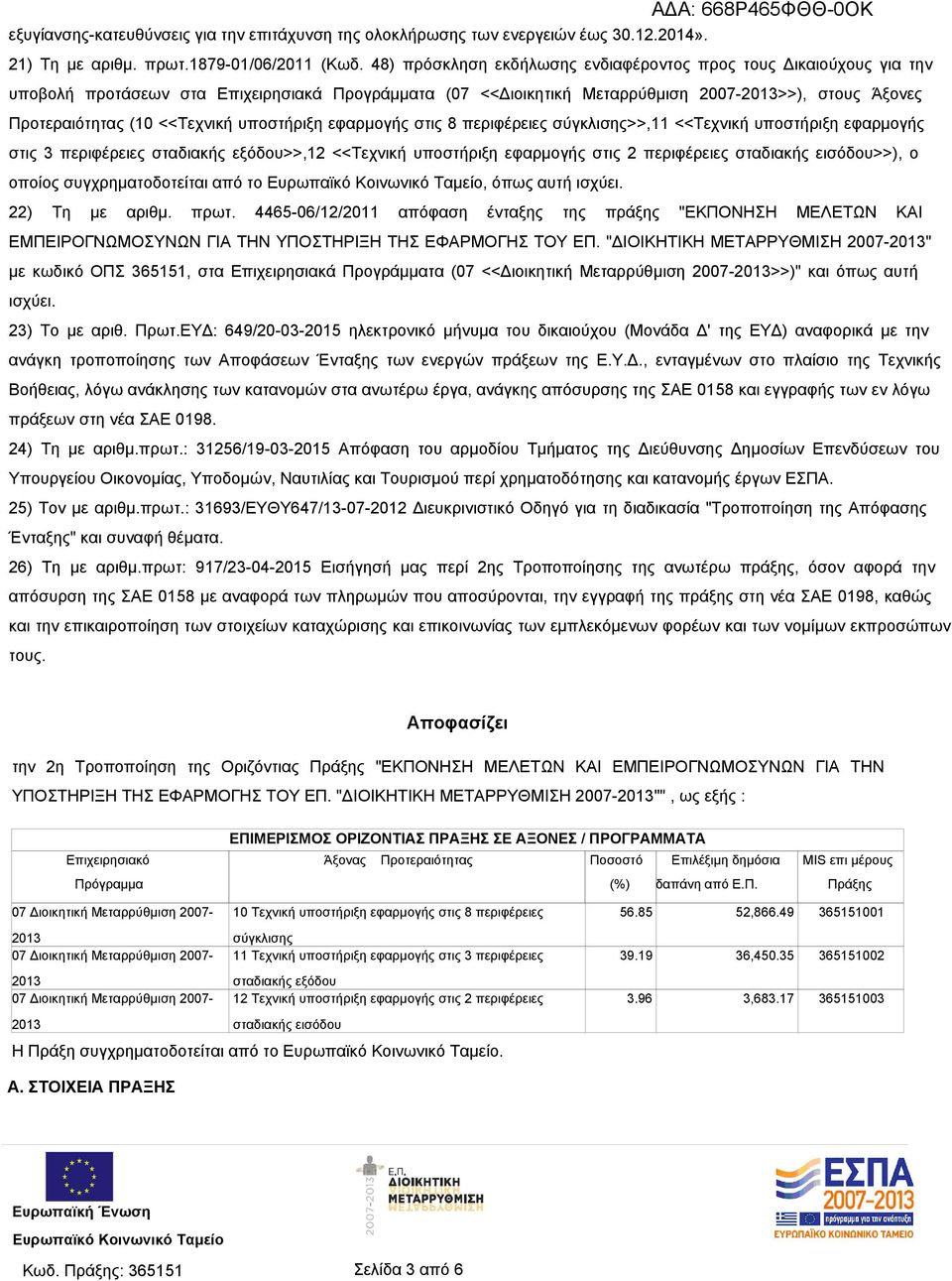 <<Τεχνική υποστήριξη εφαρμογής στις 8 περιφέρειες σύγκλισης>>,11 <<Τεχνική υποστήριξη εφαρμογής στις 3 περιφέρειες σταδιακής εξόδου>>,12 <<Τεχνική υποστήριξη εφαρμογής στις 2 περιφέρειες σταδιακής