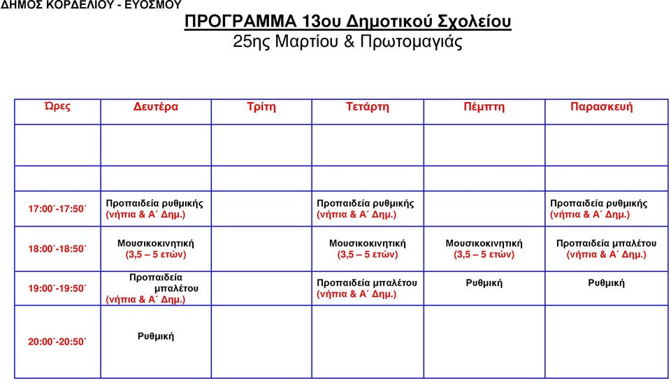 Παρασκευή 17:00-17:50 ρυθμικής ρυθμικής ρυθμικής