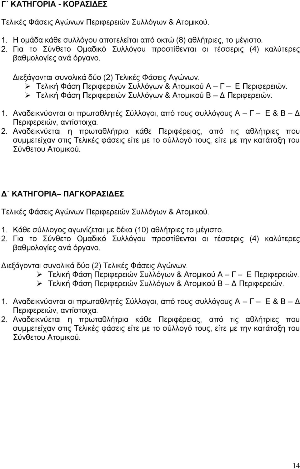 Τελική Φάση Περιφερειών Συλλόγων & Ατομικού Α Γ Ε Περιφερειών. Τελική Φάση Περιφερειών Συλλόγων & Ατομικού Β Δ Περιφερειών. 1.