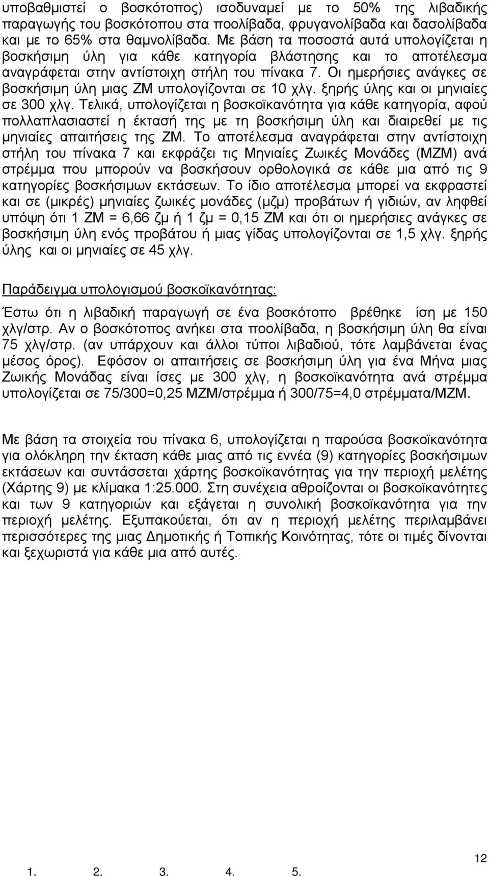 Οι ημερήσιες ανάγκες σε βοσκήσιμη ύλη μιας ΖΜ υπολογίζονται σε 10 χλγ. ξηρής ύλης και οι μηνιαίες σε 300 χλγ.