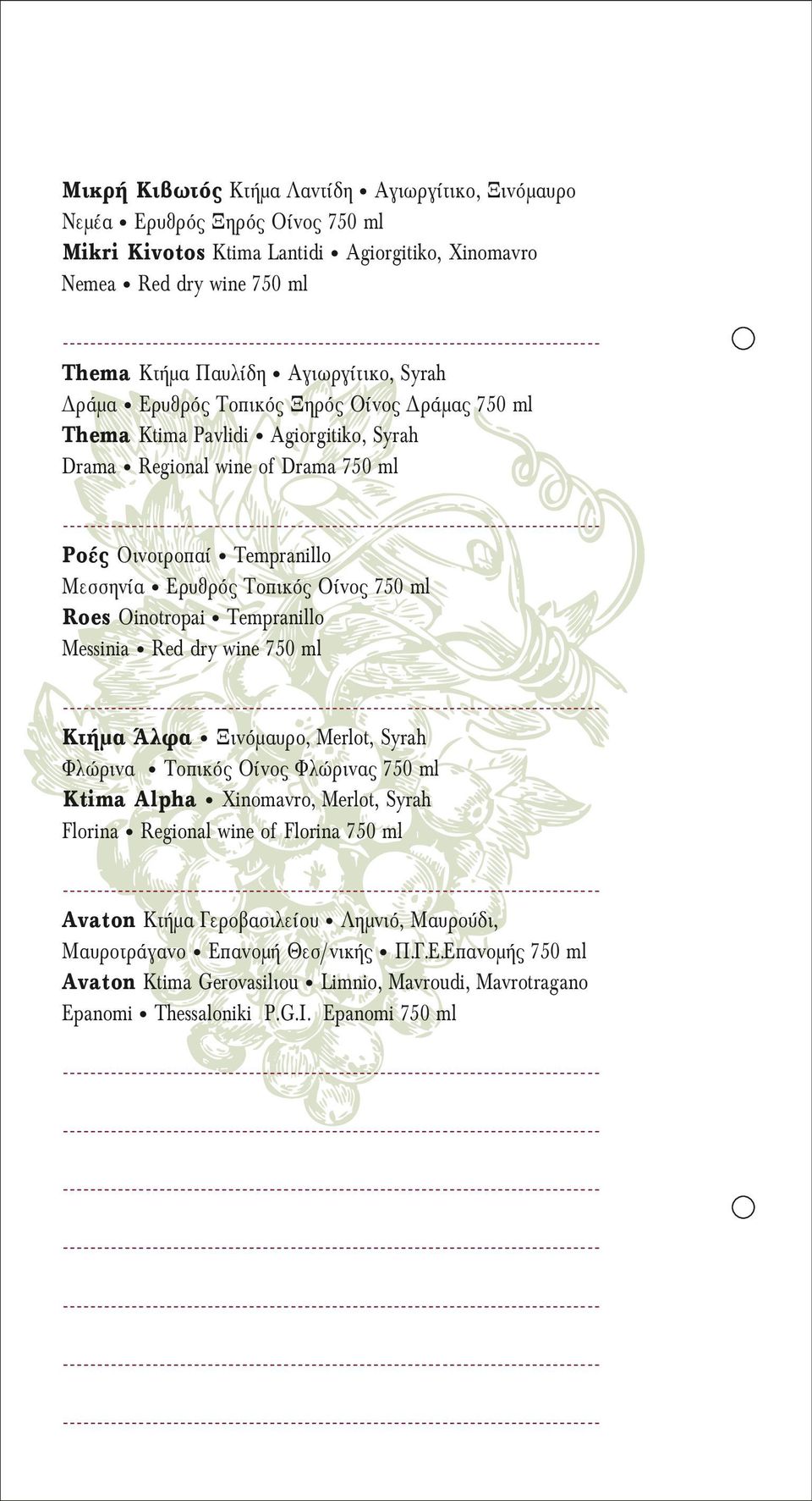 Syrah Drama Regional wine of Drama 750 ml -----------------------------------------------------------------------------Ροές Οινoτροπαί Tempranillo Μεσσηνία Ερυθρός Τοπικός Οίνος 750 ml Roes