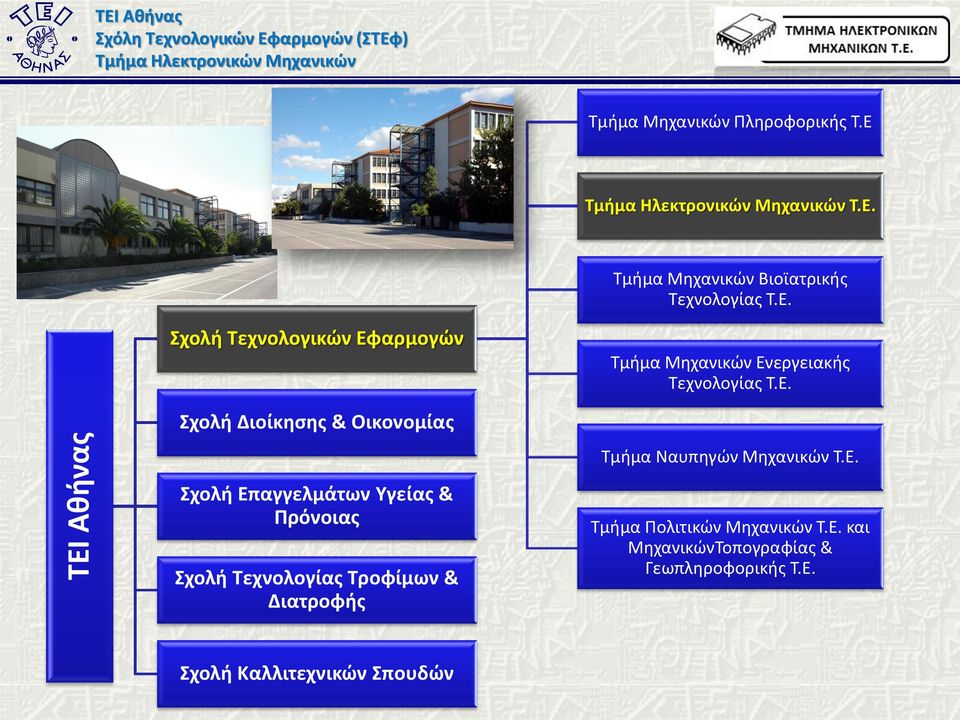 Τεχνολογίας Τροφίμων & Διατροφής Τμήμα Μηχανικών Ενεργειακής Τεχνολογίας Τ.Ε. Τμήμα Ναυπηγών Μηχανικών Τ.