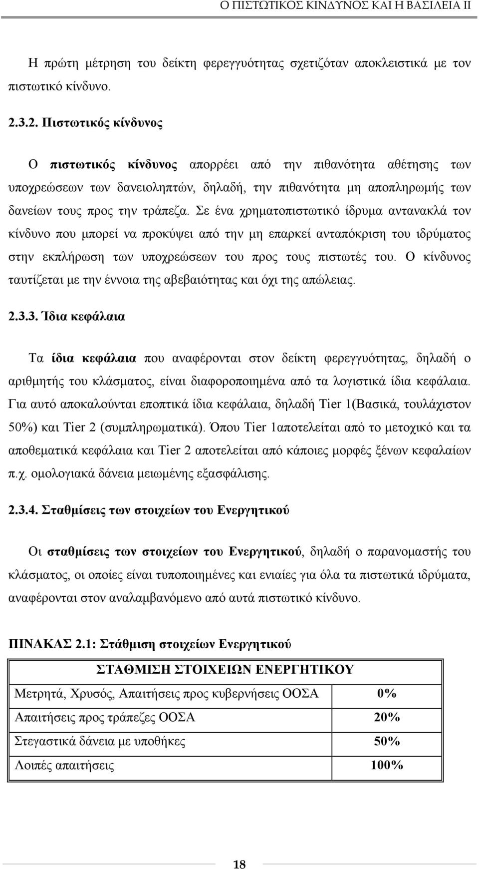 Σε ένα χρηματοπιστωτικό ίδρυμα αντανακλά τον κίνδυνο που μπορεί να προκύψει από την μη επαρκεί ανταπόκριση του ιδρύματος στην εκπλήρωση των υποχρεώσεων του προς τους πιστωτές του.