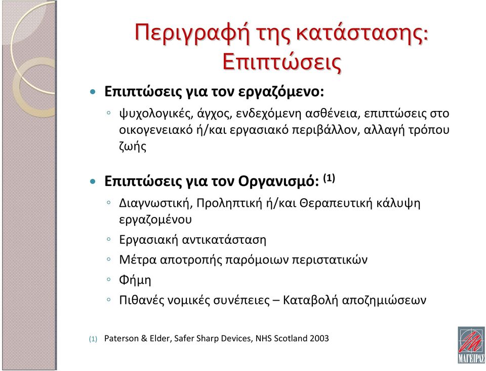 Διαγνωστική, Προληπτική ή/και Θεραπευτική κάλυψη εργαζομένου Εργασιακή αντικατάσταση Μέτρα αποτροπής παρόμοιων