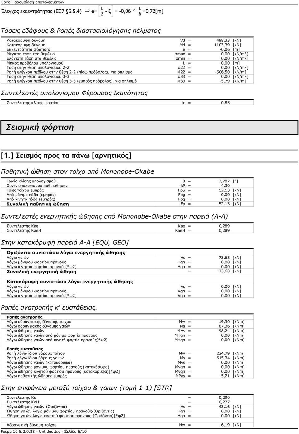 στο θεμέλιο σmax = 0,00 [kn/m²] Ελάχιστη τάση στο θεμέλιο σmin = 0,00 [kn/m²] Μήκος προβόλου υπολογισμού L = 0,00 [m] Τάση στην θέση υπολογισμού 2-2 σ22 = 0,00 [kn/m²] Ροπή ελέγχου πεδίλου στην θέση