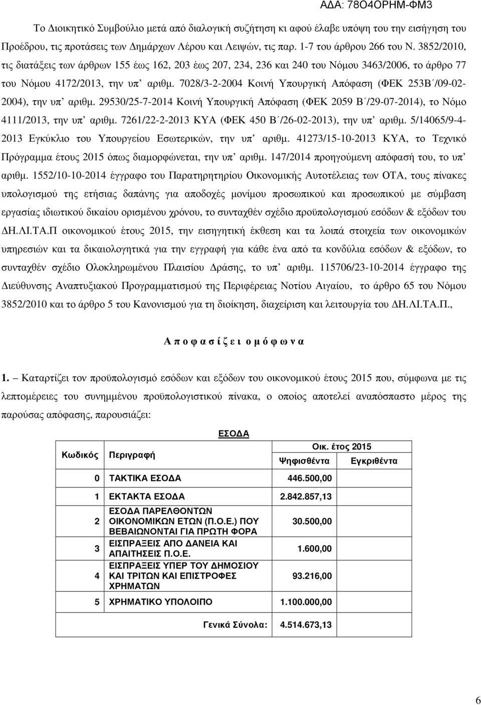 7028/3-2-2004 Κοινή Υπουργική Απόφαση (ΦΕΚ 253Β /09-02- 2004), την υπ αριθµ. 29530/25-7-2014 Κοινή Υπουργική Απόφαση (ΦΕΚ 2059 Β /29-07-2014), το Νόµο 4111/2013, την υπ αριθµ.