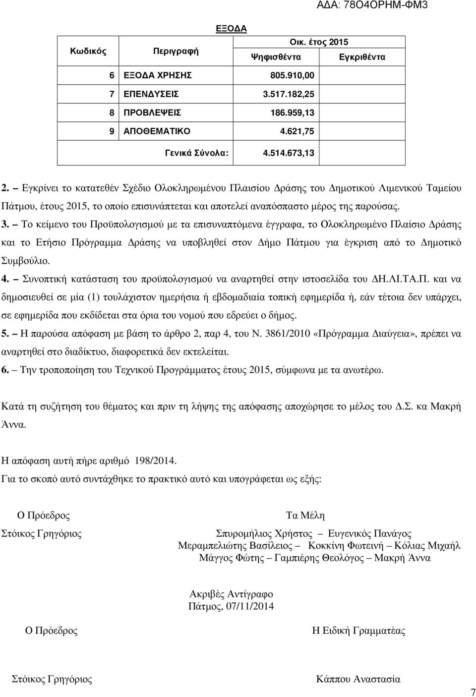 Το κείµενο του Προϋπολογισµού µε τα επισυναπτόµενα έγγραφα, το Ολοκληρωµένο Πλαίσιο ράσης και το Ετήσιο Πρόγραµµα ράσης να υποβληθεί στον ήµο Πάτµου για έγκριση από το ηµοτικό Συµβούλιο. 4.