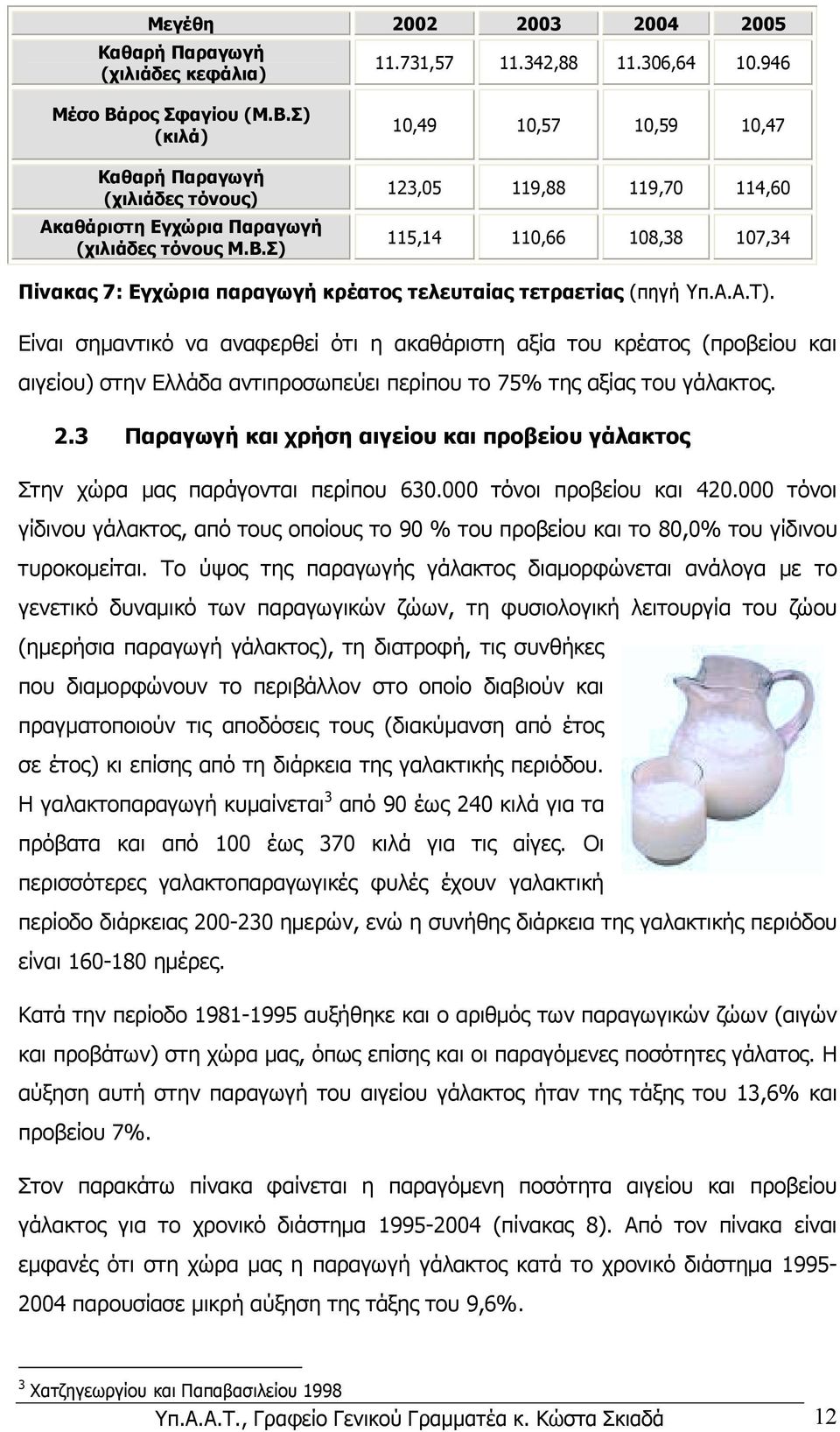 Είναι σηµαντικό να αναφερθεί ότι η ακαθάριστη αξία του κρέατος (προβείου και αιγείου) στην Ελλάδα αντιπροσωπεύει περίπου το 75% της αξίας του γάλακτος. 2.