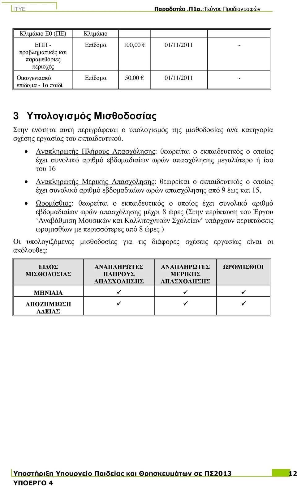 Αναπληρωτής Πλήρους Απασχόλησης: θεωρείται ο εκπαιδευτικός ο οποίος έχει συνολικό αριθµό εβδοµαδιαίων ωρών απασχόλησης µεγαλύτερο ή ίσο του 16 Αναπληρωτής Μερικής Απασχόλησης: θεωρείται ο