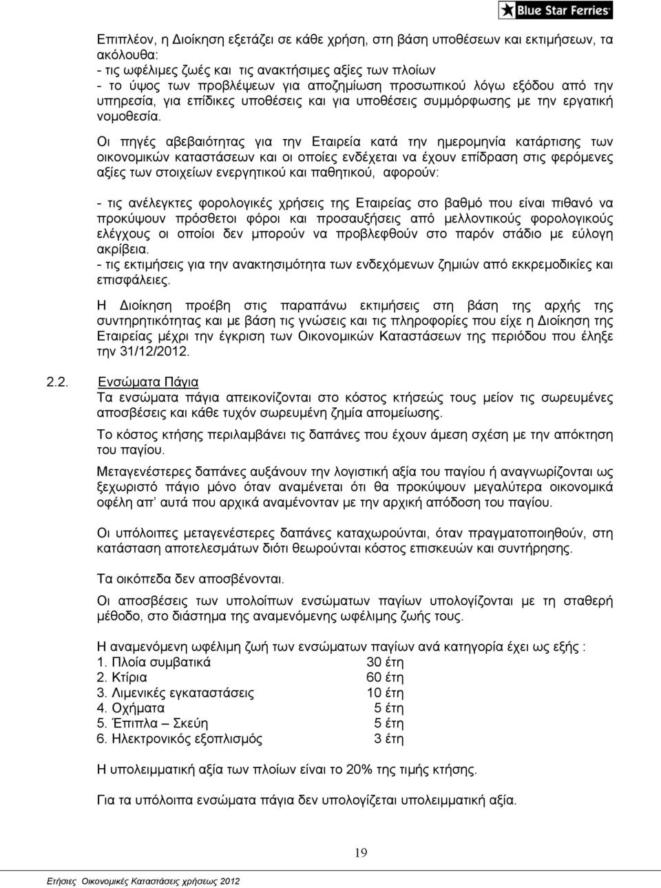 Οι πηγές αβεβαιότητας για την Εταιρεία κατά την ημερομηνία κατάρτισης των οικονομικών καταστάσεων και οι οποίες ενδέχεται να έχουν επίδραση στις φερόμενες αξίες των στοιχείων ενεργητικού και