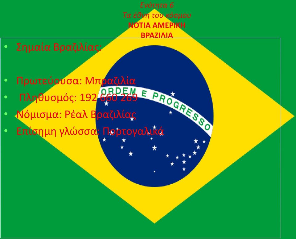 Μπραζιλία Πληθυσμός: 192 660 269 Νόμισμα: