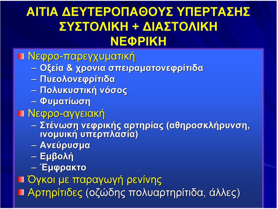 Νεφρο-αγγειακή Στένωση νεφρικής αρτηρίας (αθηροσκλήρυνση, ινοµυική υπερπλασία)