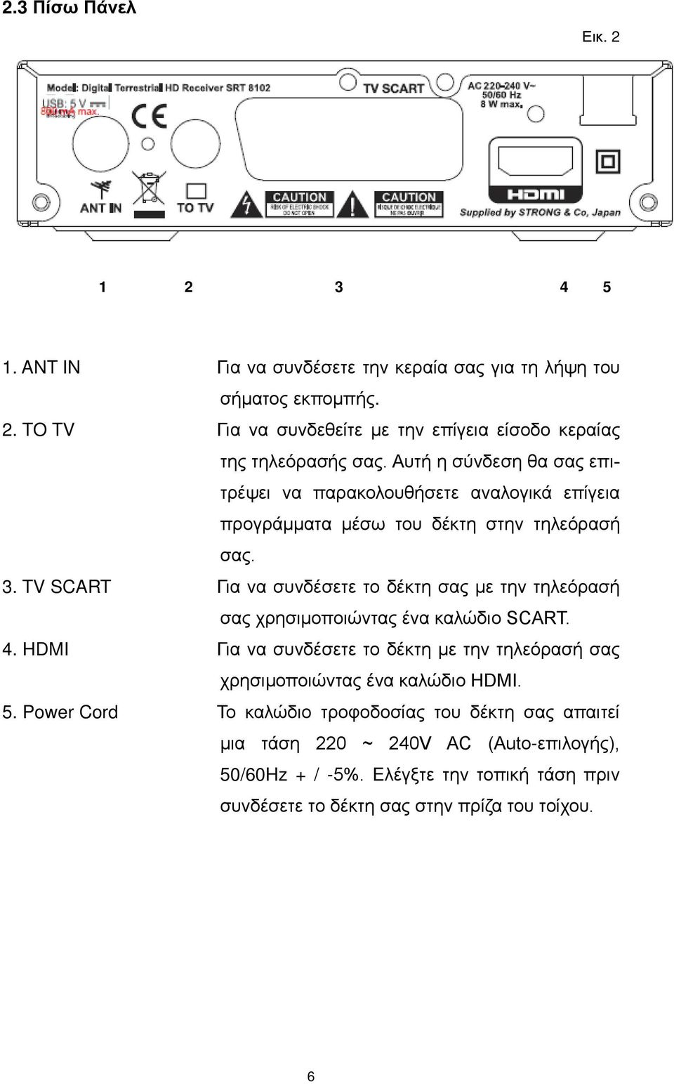 TV SCART Για να συνδέσετε το δέκτη σας με την τηλεόρασή σας χρησιμοποιώντας ένα καλώδιο SCART. 4.