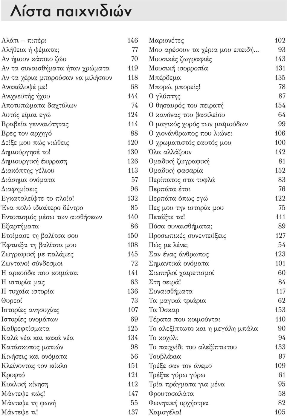 130 Δημιουργική έκφραση 126 Διακόπτης γέλιου 113 Διάσημα ονόματα 57 Διαφημίσεις 96 Εγκαταλείψτε το πλοίο!