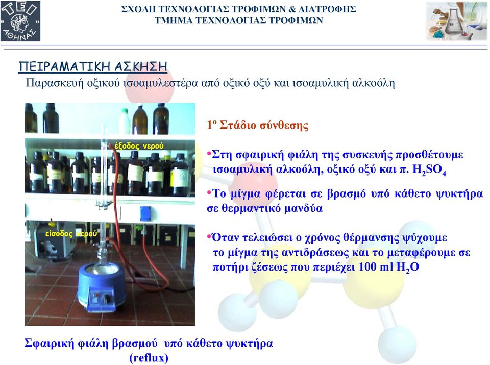 Η 2 S 4 Το μίγμα φέρεται σε βρασμό υπό κάθετο ψυκτήρα σε θερμαντικό μανδύα είσοδος νερού Όταν τελειώσει ο χρόνος
