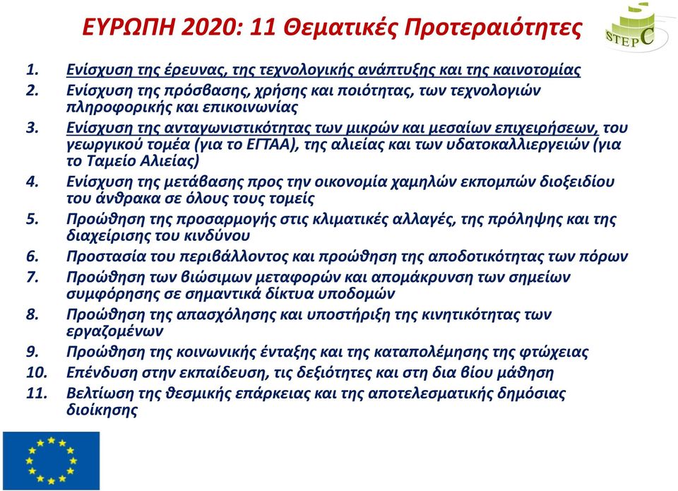 Ενίσχυση της ανταγωνιστικότητας των μικρών και μεσαίων επιχειρήσεων, του γεωργικού τομέα (για το ΕΓΤΑΑ), της αλιείας και των υδατοκαλλιεργειών (για το Ταμείο Αλιείας) 4.