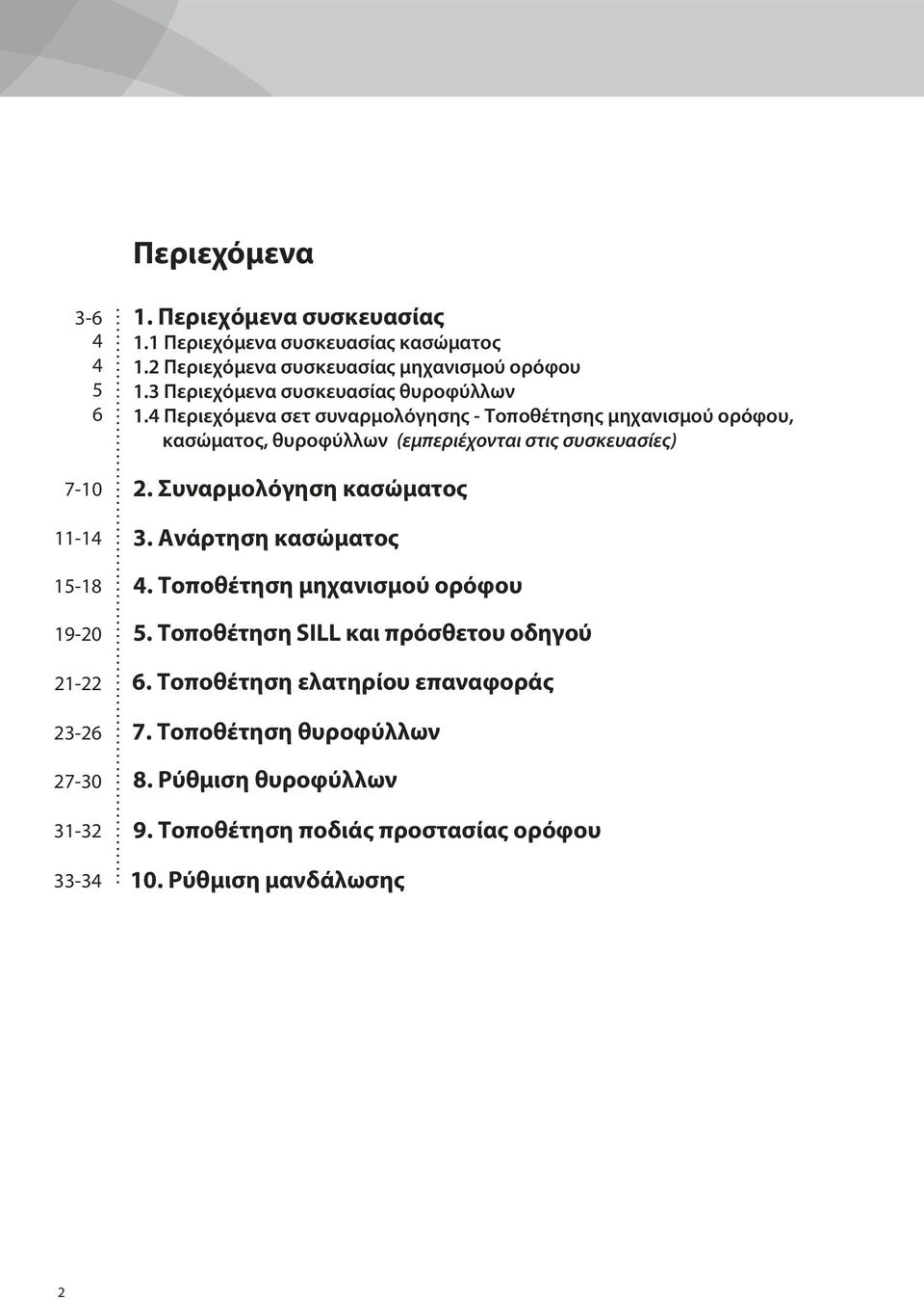 4 Περιεχόμενα σετ συναρμολόγησης - Τοποθέτησης μηχανισμού ορόφου, κασώματος, θυροφύλλων (εμπεριέχονται στις συσκευασίες) 2. Συναρμολόγηση κασώματος 3.