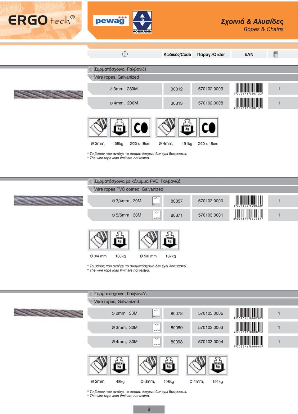 Συρματόσχοινα με κάλυμμα PVC, Γαλβανιζέ Wre ropes PVC coated, Galvanzed Ø 3/4mm, 30Μ 80857 570103.0000 1 Ø 5/6mm, 30Μ 80871 570103.