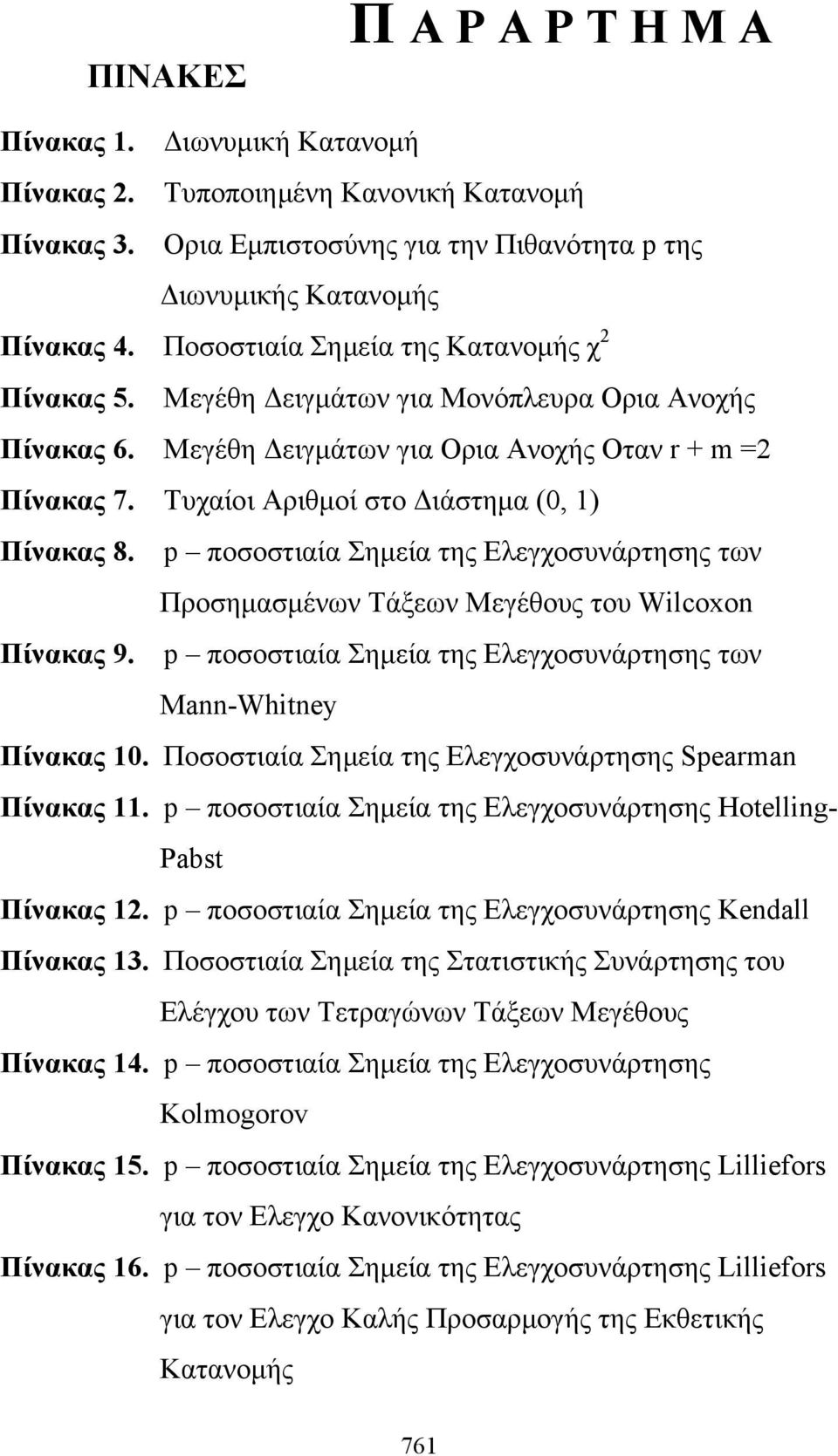 Τυχαίοι Αριθμοί στο Διάστημα (0, 1) Πίνακας 8. p ποσοστιαία Σημεία της Ελεγχοσυνάρτησης των Προσημασμένων Τάξεων Μεγέθους του Wilcoxo Πίνακας 9.