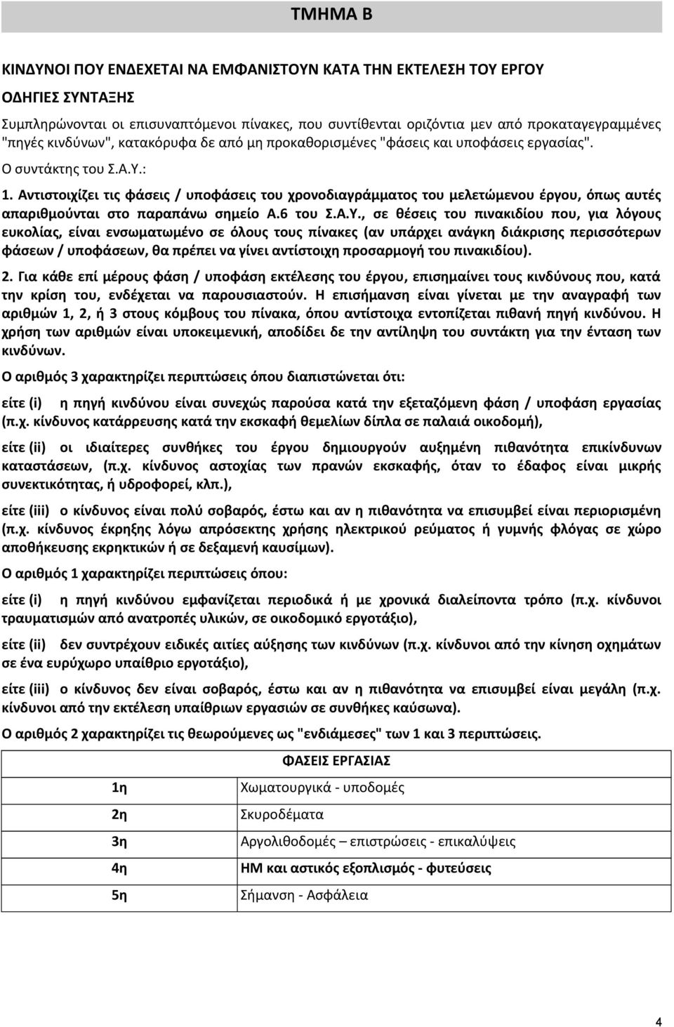 Αντιστοιχίζει τις φάσεις / υποφάσεις του χρονοδιαγράμματος του μελετώμενου έργου, όπως αυτές απαριθμούνται στο παραπάνω σημείο Α.6 του Σ.Α.Υ.