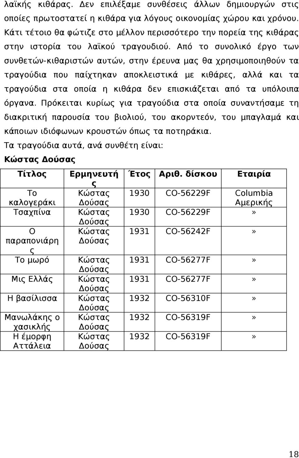 Από το συνολικό έργο των συνθετών-κιθαριστών αυτών, στην έρευνα μας θα χρησιμοποιηθούν τα τραγούδια που παίχτηκαν αποκλειστικά με κιθάρες, αλλά και τα τραγούδια στα οποία η κιθάρα δεν επισκιάζεται