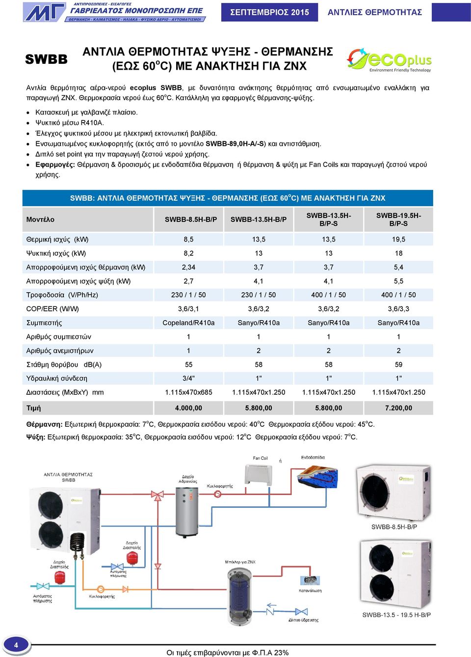 Ενσωματωμένος κυκλοφορητής (εκτός από το μοντέλο SWBB-89,0H-A/-S) και αντιστάθμιση. Διπλό set point για την παραγωγή ζεστού νερού χρήσης.