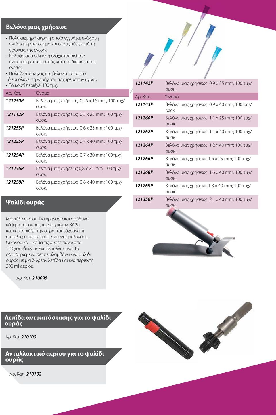 Όνομα 121250P Βελόνα μιας χρήσεως 0,45 x 16 mm; 100 τμχ/ 121112P Βελόνα μιας χρήσεως 0,5 x 25 mm; 100 τμχ/ 121253P Βελόνα μιας χρήσεως 0,6 x 25 mm; 100 τμχ/ 121255P Βελόνα μιας χρήσεως 0,7 x 40 mm;