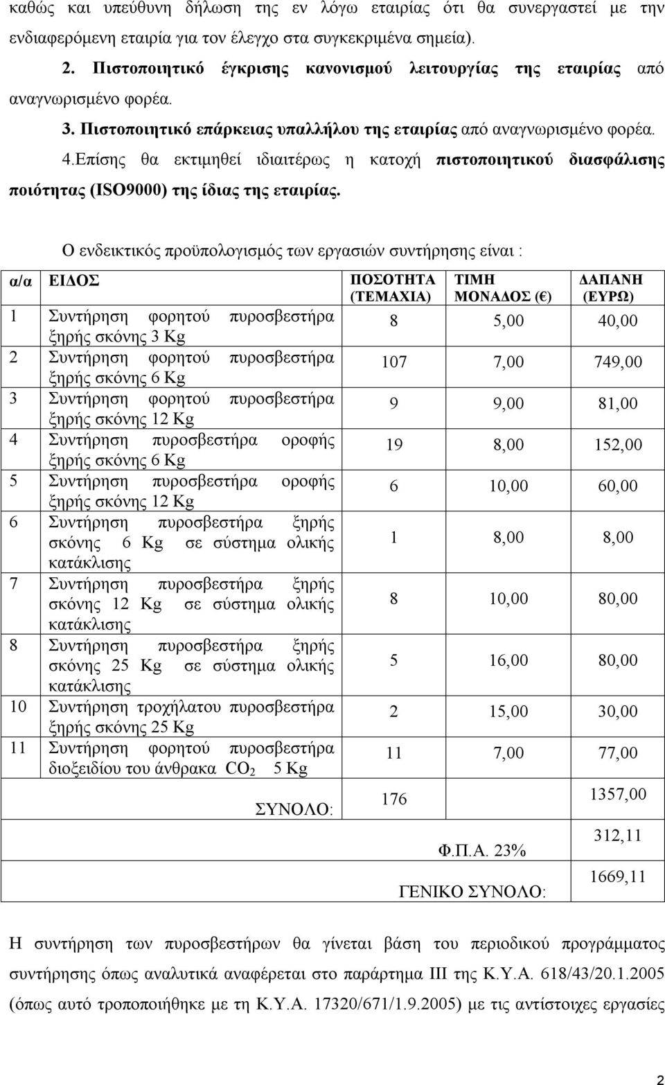 Επίσης θα εκτιμηθεί ιδιαιτέρως η κατοχή πιστοποιητικού διασφάλισης ποιότητας (ISO9000) της ίδιας της εταιρίας.