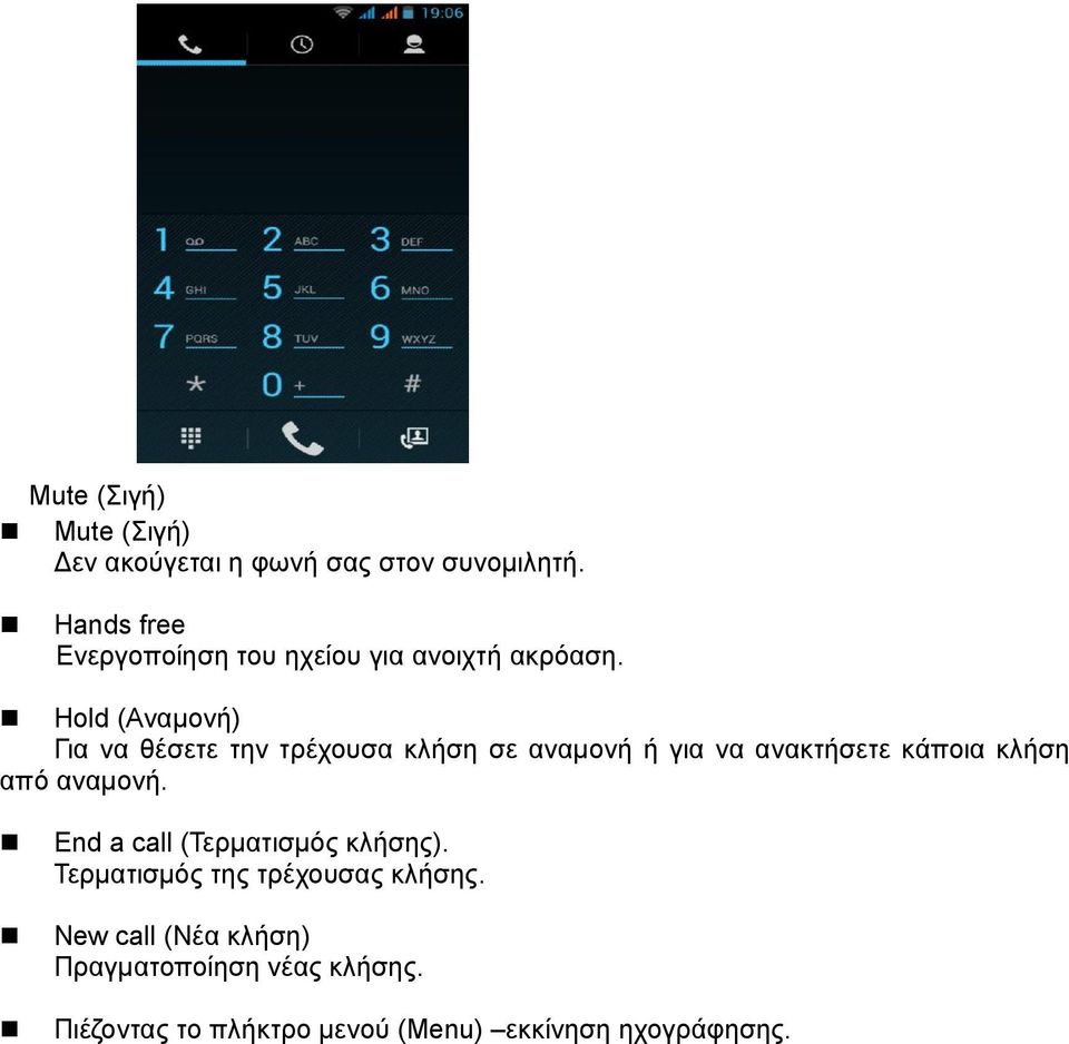 Hold (Αναμονή) Για να θέσετε την τρέχουσα κλήση σε αναμονή ή για να ανακτήσετε κάποια κλήση από
