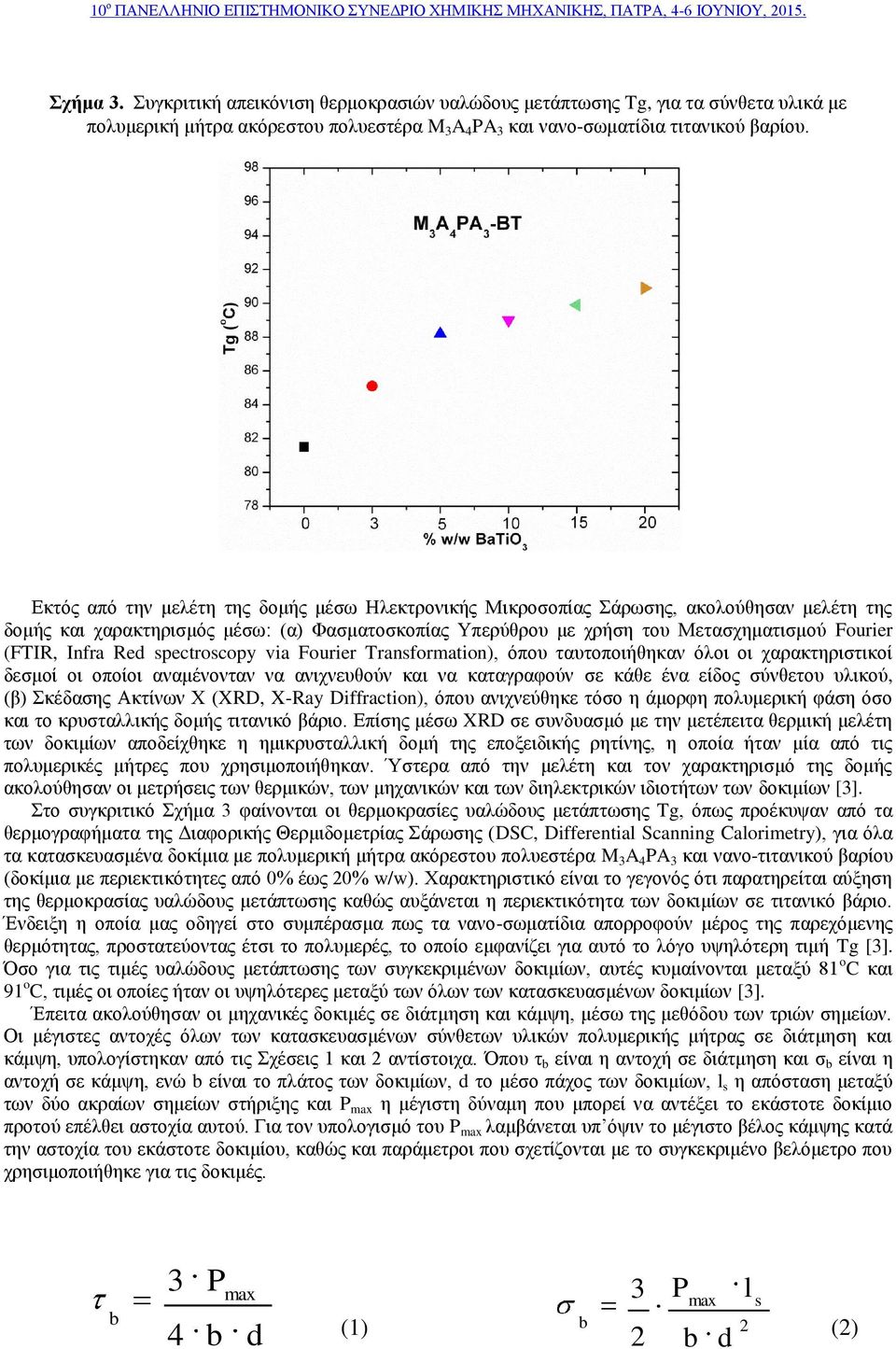Infra Red spectroscopy via Fourier Transformation), όπου ταυτοποιήθηκαν όλοι οι χαρακτηριστικοί δεσμοί οι οποίοι αναμένονταν να ανιχνευθούν και να καταγραφούν σε κάθε ένα είδος σύνθετου υλικού, (β)
