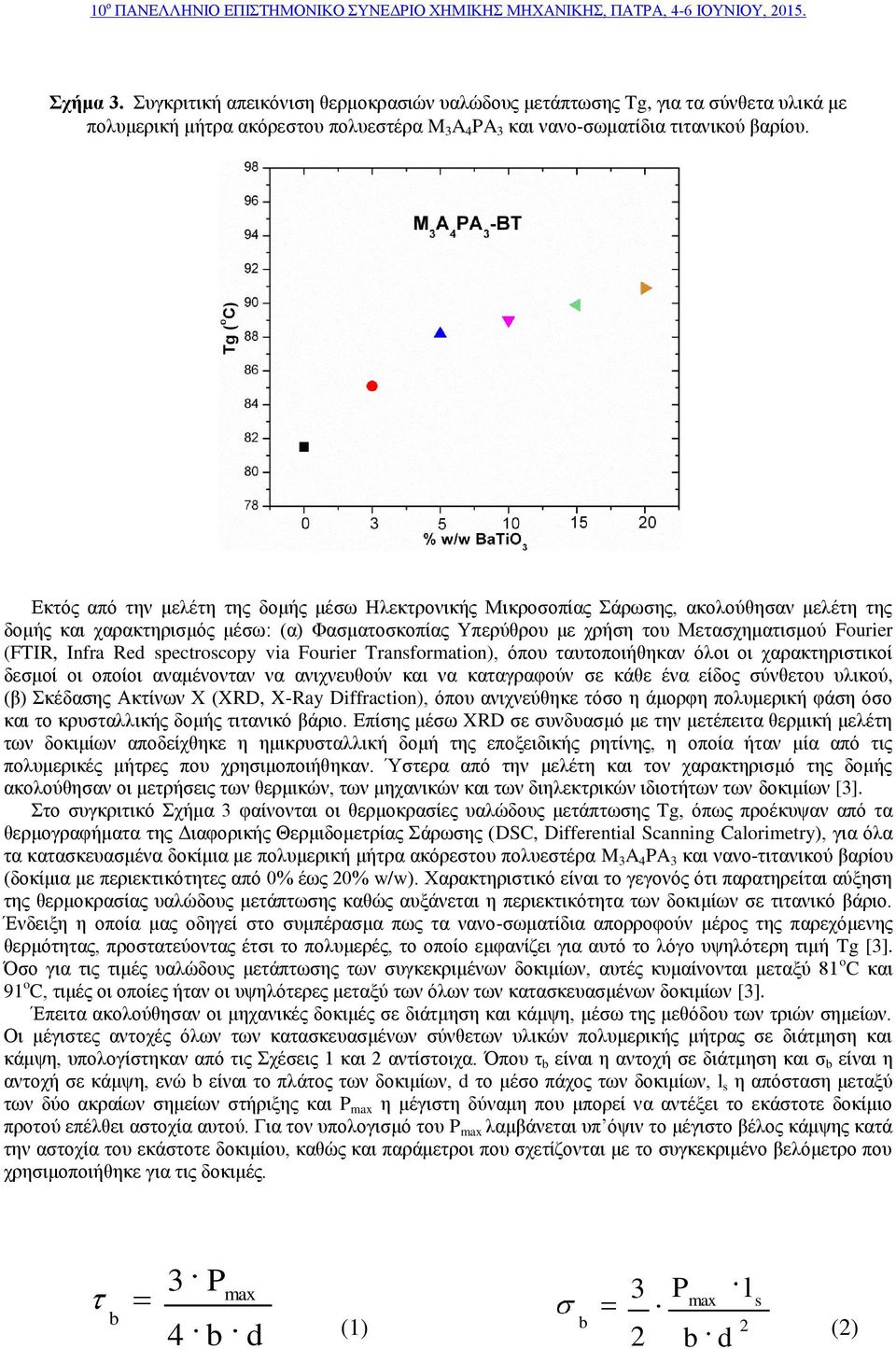 Infra Red spectroscopy via Fourier Transformation), όπου ταυτοποιήθηκαν όλοι οι χαρακτηριστικοί δεσμοί οι οποίοι αναμένονταν να ανιχνευθούν και να καταγραφούν σε κάθε ένα είδος σύνθετου υλικού, (β)