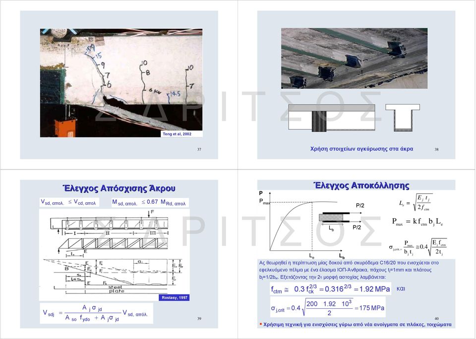 Δ Ρ Ι Τ Σ Ο L b Σ P/2 L e L b P P max Ας θεωρηθεί η περίπτωση μίας δοκού από σκυρόδεμα C16/20 που ενισχύεται στο εφελκυόμενο πέλμα με ένα έλασμα ΙΟΠ-Άνθρακα, πάχους t j=1mm και