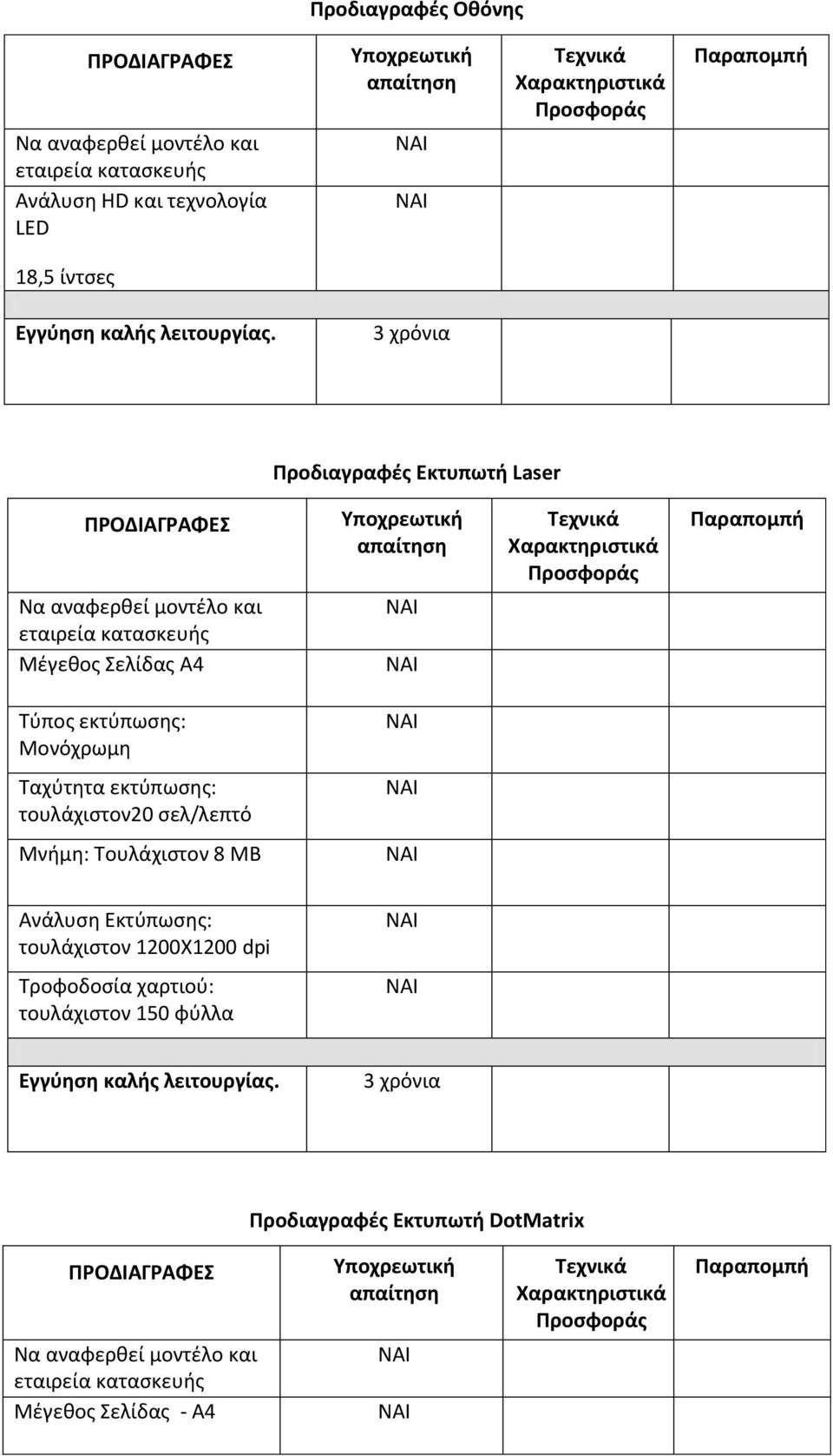 σελ/λεπτό Μνήμη: Τουλάχιστον 8 MB Ανάλυση Εκτύπωσης: τουλάχιστον 1200Χ1200 dpi