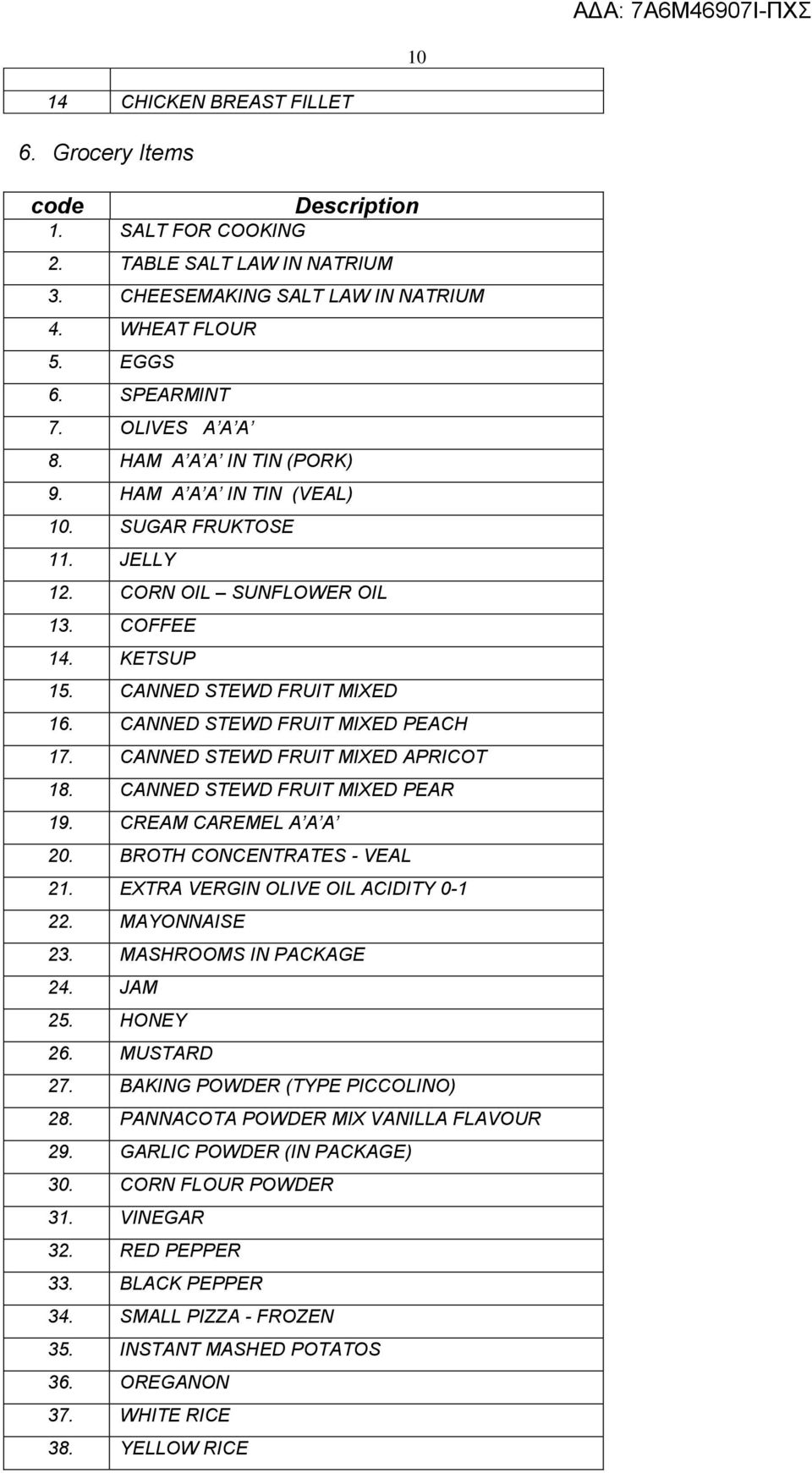 CANNED STEWD FRUIT MIXED APRICOT 18. CANNED STEWD FRUIT MIXED PEAR 19. CREAM CAREMEL Α Α Α 20. BROTH CONCENTRATES - VEAL 21. EXTRA VERGIN OLIVE OIL ACIDITY 0-1 22. MAYONNAISE 23.