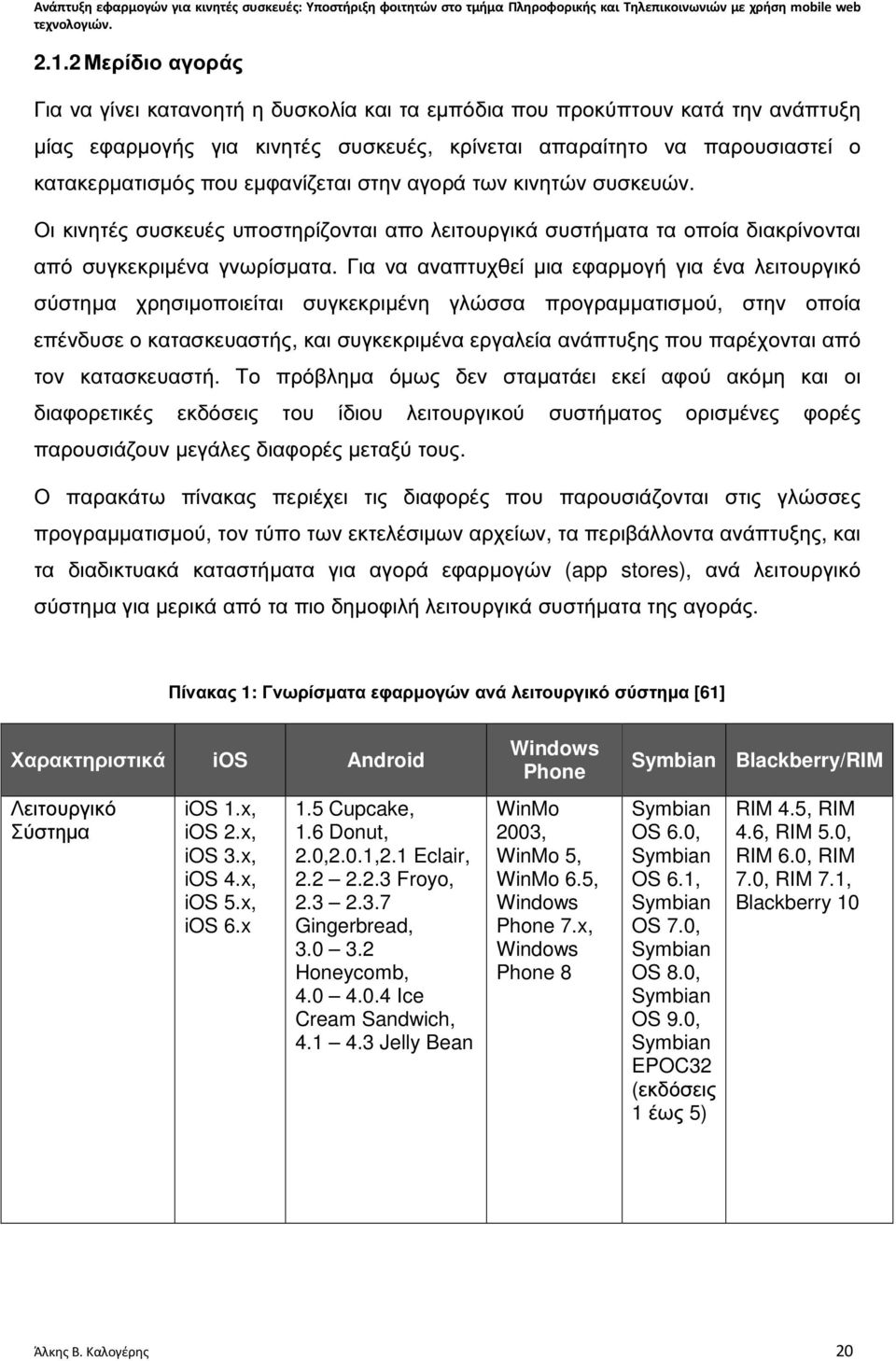 Για να αναπτυχθεί µια εφαρµογή για ένα λειτουργικό σύστηµα χρησιµοποιείται συγκεκριµένη γλώσσα προγραµµατισµού, στην οποία επένδυσε ο κατασκευαστής, και συγκεκριµένα εργαλεία ανάπτυξης που παρέχονται