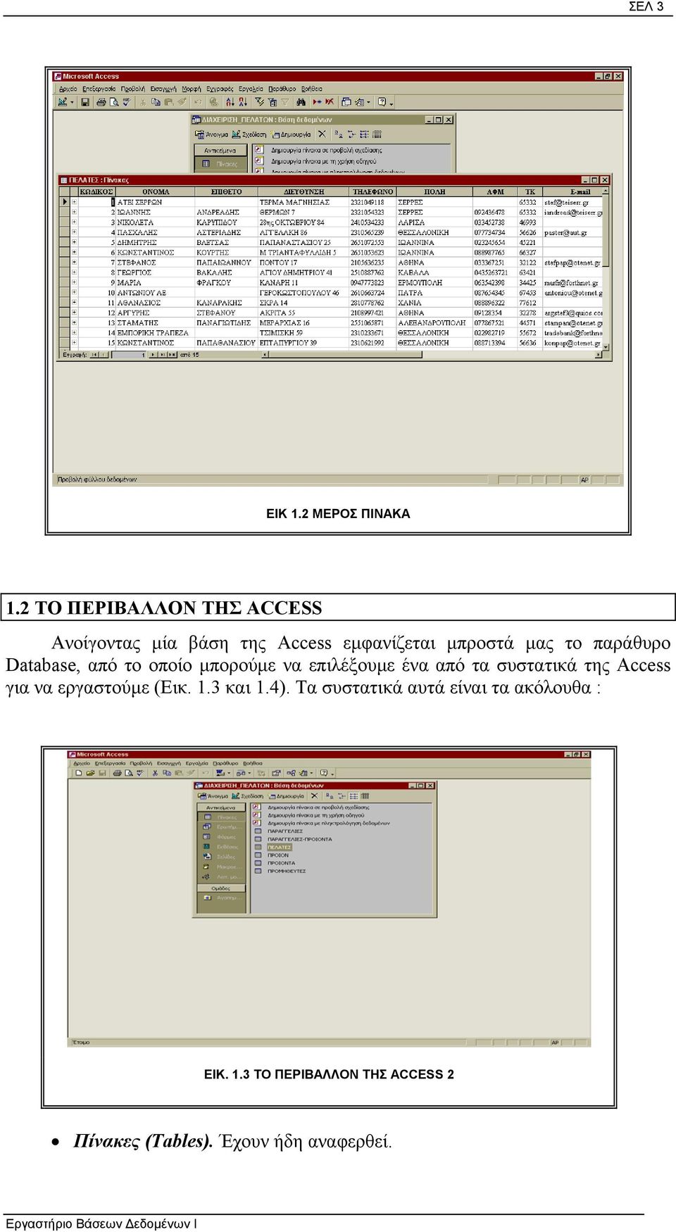 παράθυρο Database, από το οποίο µπορούµε να επιλέξουµε ένα από τα συστατικά της Access