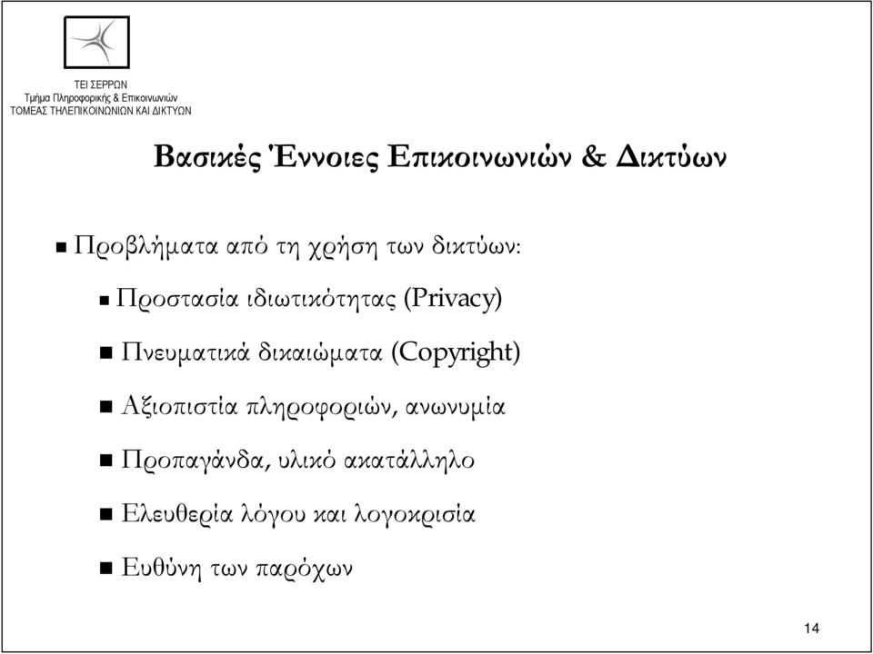 δικαιώματα (Copyright) Αξιοπιστία πληροφοριών, ανωνυμία